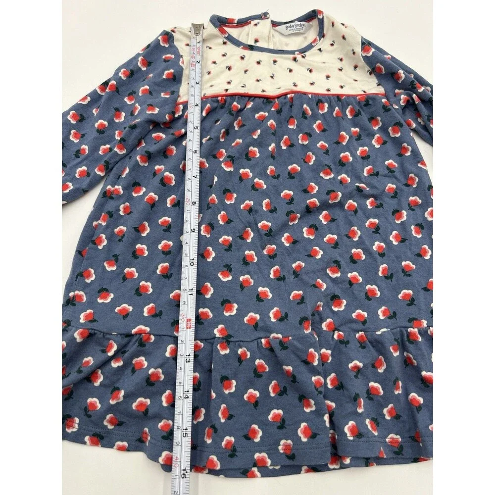 Baby Boden Girls 12-18M Blue White Floral viscose Dress Long Sleeve A-Line